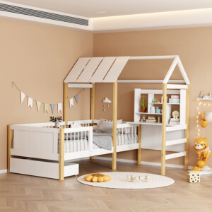 Παιδικό κρεβάτι Bedria pakoworld τ.Montessori ξύλο σε λευκή-φυσική απόχρωση 190x90εκ-370-000030