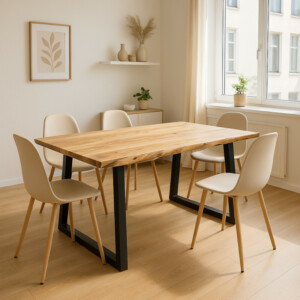 Τραπέζι Miles Slim pakoworld μασίφ ξύλο ακακίας σε φυσική απόχρωση με μαύρα μεταλλικά πόδια 140x80x76εκ-372-000001