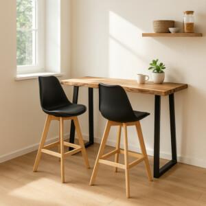 Τραπέζι μπαρ Miles pakoworld μασίφ ξύλο ακακίας 3.7-4εκ σε φυσική απόχρωση με μαύρα μεταλλικά πόδια 120x53x97εκ-372-000010