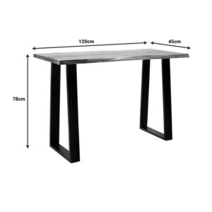 Κονσόλα Felasia pakoworld μασίφ ξύλο ακακίας πάχους 3.7-4εκ σε φυσική απόχρωση με μαύρα μεταλλικά πόδια 120x45x78εκ-372-000011