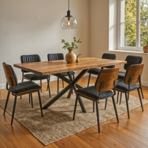 Τραπέζι Miles pakoworld μασίφ ξύλο ακακίας πάχους 3.7-4εκ σε φυσική απόχρωση με μαύρα μεταλλικά πόδια 200x100x76εκ-372-000013