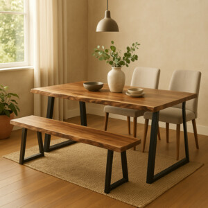 Παγκάκι Miles Slim pakoworld  μασίφ ξύλο ακακίας σε φυσική απόχρωση με μαύρα μεταλλικά πόδια 160x40x45εκ-372-000014