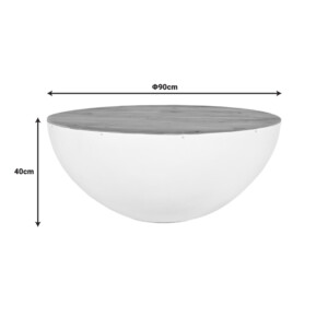 Τραπέζι σαλονιού Coffelty Inart λευκό μέταλλο-μασίφ ξύλο ακακίας Φ90x40εκ-372-000015