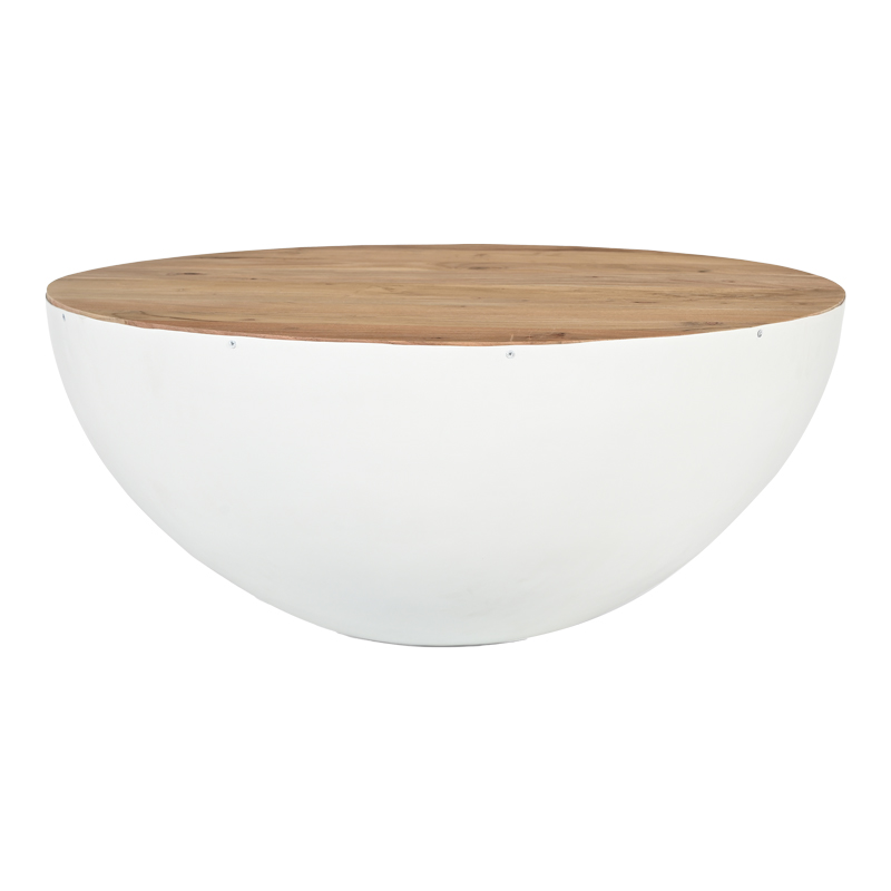 Τραπέζι σαλονιού Coffelty Inart λευκό μέταλλο-μασίφ ξύλο ακακίας Φ90x40εκ-372-000015