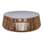 Τραπέζι σαλονιού Mable pakoworld mango ξύλο σε φυσική απόχρωση με επιφάνεια μαρμάρου Φ120x45εκ-372-000017