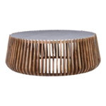 Τραπέζι σαλονιού Mable pakoworld mango ξύλο σε φυσική απόχρωση με επιφάνεια μαρμάρου Φ120x45εκ-372-000017