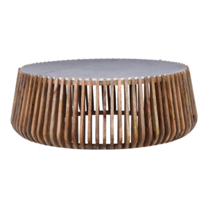 Τραπέζι σαλονιού Mable pakoworld mango ξύλο σε φυσική απόχρωση με επιφάνεια μαρμάρου Φ120x45εκ-372-000017