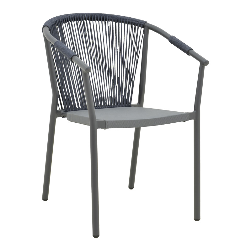 Πολυθρόνα στοιβαζόμενη Convince pakoworld γκρι αλουμίνιο-pe rattan ανθρακί-textilene σε γκρι απόχρωση 56x63x82εκ-373-000002