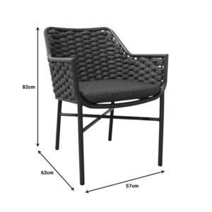 Πολυθρόνα Ortegia pakoworld αλουμινίου με ανθρακί σκελετό και σχοινί 57x62x82εκ-373-000004