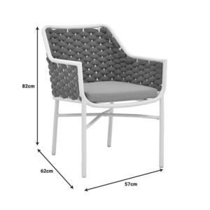 Πολυθρόνα Ortegia pakoworld  αλουμίνιο με λευκό σκελετό- χακί σχοινί 57x62x82εκ-373-000005