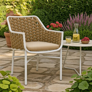 Πολυθρόνα Ortegia pakoworld  αλουμίνιο με λευκό σκελετό- χακί σχοινί 57x62x82εκ-373-000005