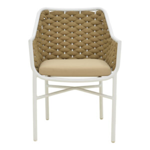 Πολυθρόνα Ortegia pakoworld  αλουμίνιο με λευκό σκελετό- χακί σχοινί 57x62x82εκ-373-000005