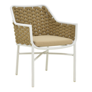 Πολυθρόνα Ortegia pakoworld  αλουμίνιο με λευκό σκελετό- χακί σχοινί 57x62x82εκ-373-000005