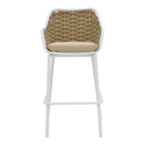 Σκαμπό μπαρ Zuki pakoworld αλουμίνιο με λευκό σκελετό-φυσικό σχοινί 55x54x109εκ-373-000009