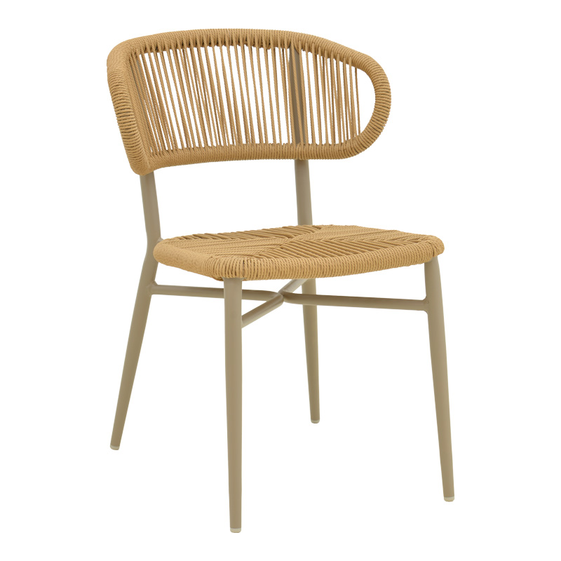 Καρέκλα στοιβαζόμενη Agus pakoworld αλουμίνιο καφέ-pe rattan σε φυσική απόχρωση 55x63x77εκ-373-000012