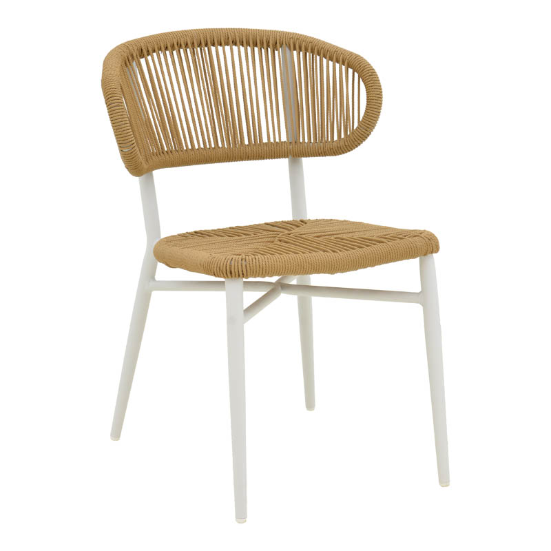 Καρέκλα στοιβαζόμενη Agus pakoworld αλουμίνιο σε λευκό- pe rattan σε φυσική απόχρωση 55x63x77εκ-373-000013