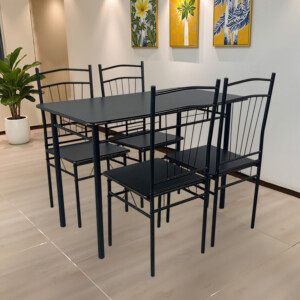 Τραπεζαρία Reforia pakoworld σετ 5τμχ mdf σε μαύρη απόχρωση με μαύρα μεταλλικά πόδια 110x60x74εκ-374-000003