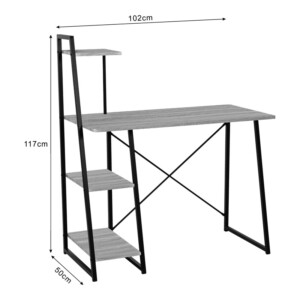 Γραφείο εργασίας Deckstor pakoworld με ραφιέρα σε oak απόχρωση με πόδι μαύρο μέταλλο 102x50x117εκ-375-000005