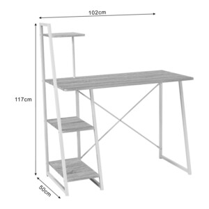 Γραφείο εργασίας Deckstor pakoworld με ραφιέρα σε oak απόχρωση με πόδι λευκό μέταλλο 102x50x117εκ-375-000006