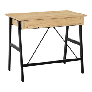 Γραφείο εργασίας Lione pakoworld με συρτάρια σε oak απόχρωση με πόδι μαύρο μέταλλο 90x50x75εκ-375-000007