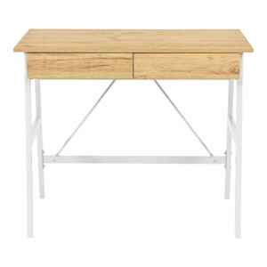 Γραφείο εργασίας Lione pakoworld με συρτάρια σε oak απόχρωση με πόδι λευκό μέταλλο 90x50x75εκ-375-000008