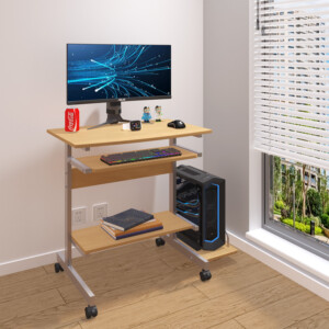 Γραφείο υπολογιστή Veronce pakoworld σε φυσική απόχρωση με μεταλλικό σκελετό 89x47x71εκ-375-000012