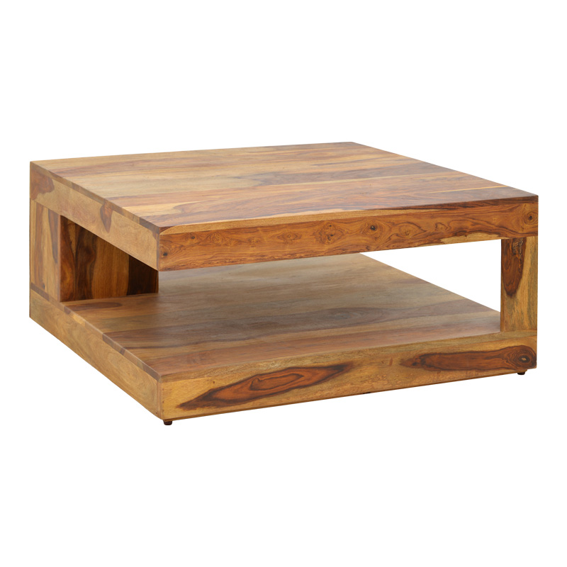 Τραπέζι Stolic pakoworld μασιφ ξύλο sheesham σε καρυδί απόχρωση 90x90x40εκ-376-000014