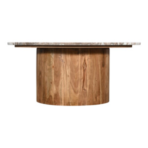 Τραπέζι σαλονιού Sergy pakoworld μασίφ ξύλο ακακίας σε φυσική απόχρωση με επιφάνεια μαρμάμαρου Φ90x40εκ-379-000007