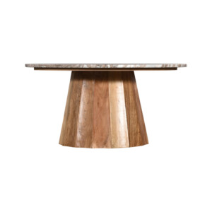 Τραπέζι σαλονιού Ezerdian pakoworld μασίφ ξύλο ακακίας σε φυσική απόχρωση με επιφάνεια μαρμάρου Φ90x45εκ-379-000012