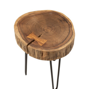 Βοηθητικό τραπέζι Tripp Ι pakoworld μασίφ ξύλο ακακίας σε φυσική απόχρωση-μαύρα μεταλλικά πόδια Φ32x47εκ-379-000021