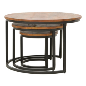 Τραπέζι σαλονιού Frina pakoworld σετ 3τεμ mango ξύλο σε καρυδί απόχρωση με πόδι μαύρο μέταλλο-379-000030