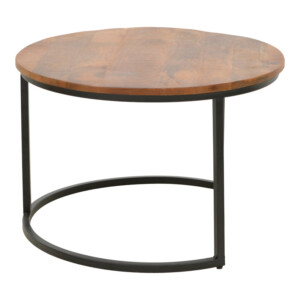 Τραπέζι σαλονιού Frina pakoworld σετ 3τεμ mango ξύλο σε καρυδί απόχρωση με πόδι μαύρο μέταλλο-379-000030