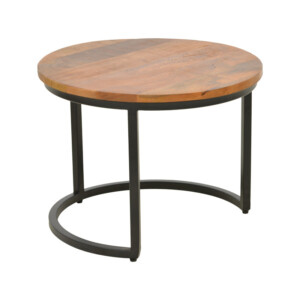 Τραπέζι σαλονιού Frina pakoworld σετ 3τεμ mango ξύλο σε καρυδί απόχρωση με πόδι μαύρο μέταλλο-379-000030