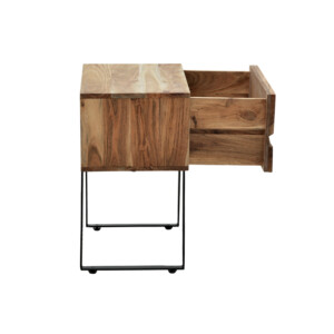 Κομοδίνο Imena pakoworld μασίφ ξύλο Acacia σε φυσικό απόχρωση με μαύρα μεταλλικά πόδια 45x35x56εκ-379-000031