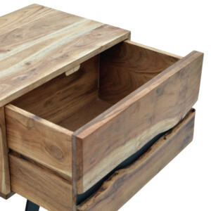 Κομοδίνο Imena pakoworld μασίφ ξύλο Acacia σε φυσικό απόχρωση με μαύρα μεταλλικά πόδια 45x35x56εκ-379-000031