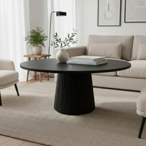 Τραπέζι σαλονιού Canicule I pakoworld μασίφ ξύλο ακακίας σε μαύρη απόχρωση Φ80x40εκ-379-000038