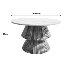 Τραπέζι σαλονιού Havai pakoworld μασίφ ξύλο mango σε φυσική απόχρωση κ λευκή επιφάνεια μαρμάρου Φ80x45εκ-379-000044