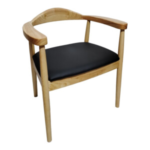 Πολυθρόνα Joube pakoworld rubberwood σε φυσική απόχρωση με μαύρο pu μαξιλάρι 50x62x72εκ-382-000001
