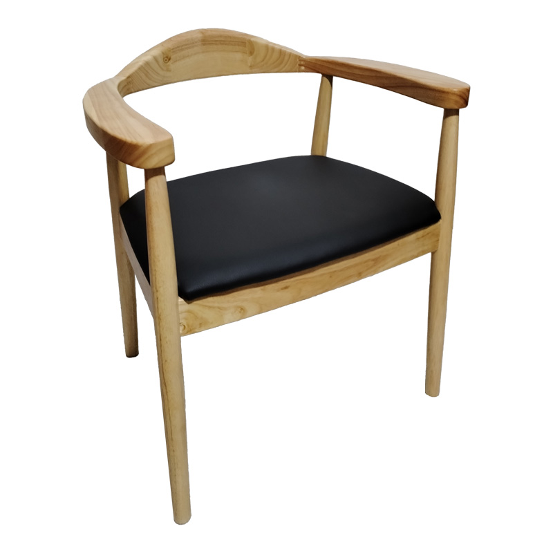 Πολυθρόνα Joube pakoworld rubberwood σε φυσική απόχρωση με μαύρο pu μαξιλάρι 50x62x72εκ-382-000001