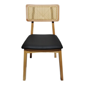 Καρέκλα Renna pakoworld ξύλο οξιάς σε φυσική απόχρωση με μαύρο pu μαξιλάρι 48x52x79εκ-382-000004
