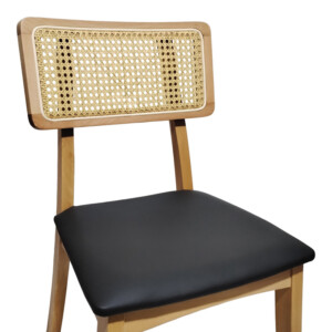 Καρέκλα Renna pakoworld ξύλο οξιάς σε φυσική απόχρωση με μαύρο pu μαξιλάρι 48x52x79εκ-382-000004