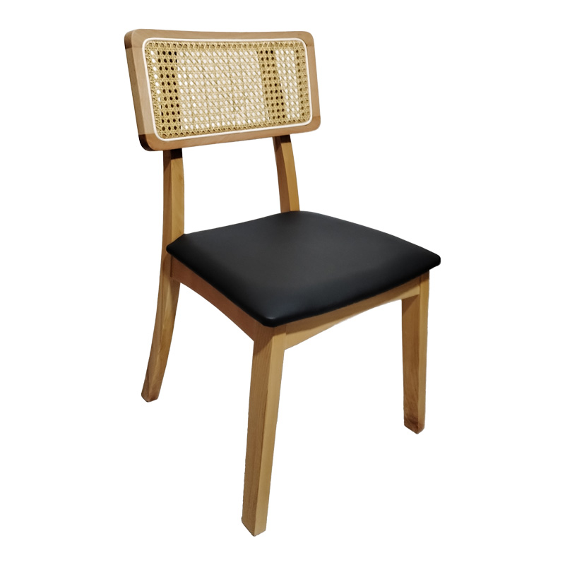 Καρέκλα Renna pakoworld ξύλο οξιάς σε φυσική απόχρωση με μαύρο pu μαξιλάρι 48x52x79εκ-382-000004