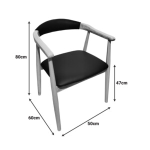 Πολυθρόνα Sandi pakoworld rubberwood σε φυσική απόχρωση με μαύρο pu μαξιλάρι 50x60x80εκ-382-000005