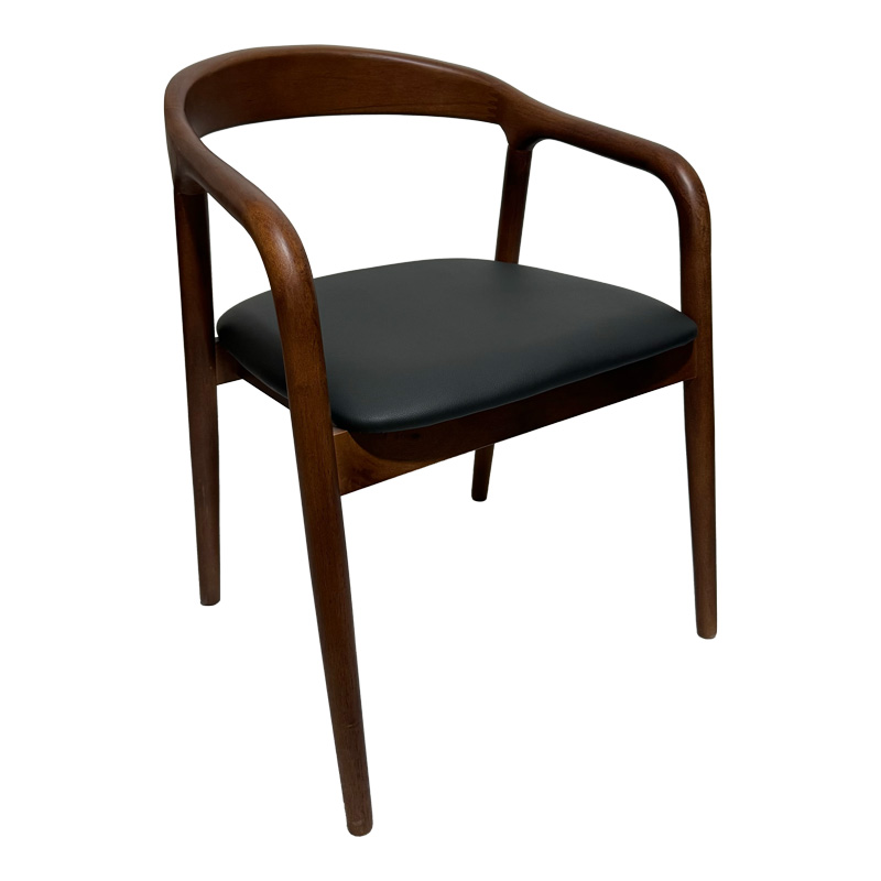 Πολυθρόνα Hogie pakoworld rubberwood σε καφέ απόχρωση με μαύρο pu μαξιλάρι 61x60x76εκ-382-000006