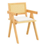 Πολυθρόνα Winslow pakoworld rubberwood σε φυσική απόχρωση-ύφασμα λευκό 51x54x80εκ-382-000009