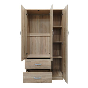 Ντουλάπα τρίφυλλη με 2 συρτάρια Lego pakoworld σε sonoma απόχρωση 90x42x180εκ-383-000038