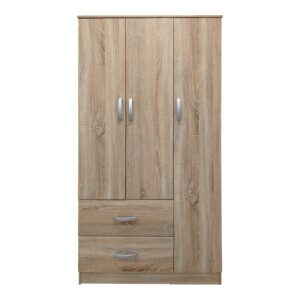 Ντουλάπα τρίφυλλη με 2 συρτάρια Lego pakoworld σε sonoma απόχρωση 90x42x180εκ-383-000038