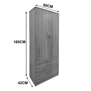 Ντουλάπα δίφυλλη με 2 συρτάρια Lego pakoworld σε sonoma-ανθρακί απόχρωση 80x42x180εκ-383-000046