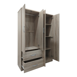 Ντουλάπα τετράφυλλη με 2 συρτάρια Lego pakoworld σε sonoma απόχρωση 120.5x42x181εκ-383-000058