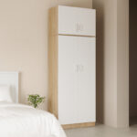 Ντουλάπα δίφυλλη και πατάρι Athos pakoworld σε sonoma-λευκή απόχρωση 80x42x240εκ-383-000087